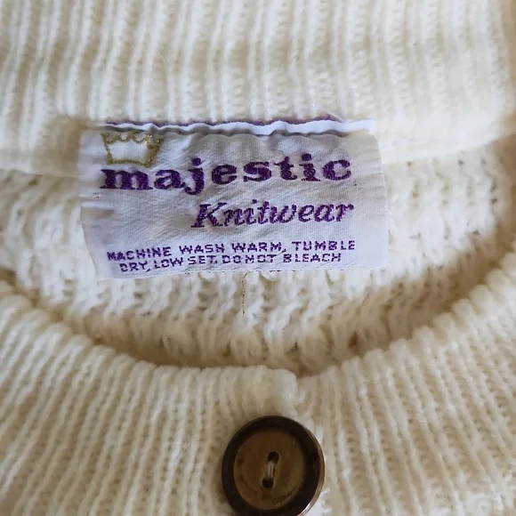 Vintage Ivory Knit Poncho with Gold Buttons - Picture 6 of 7